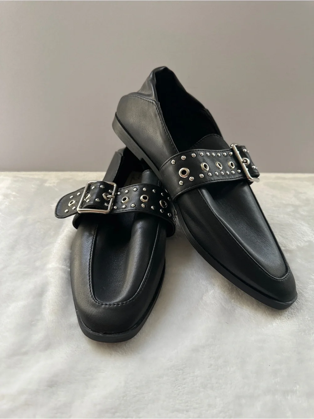 Vintage Havana Maureen Black Leather Studded Slip On Loafers Shoes NEW size 7.5